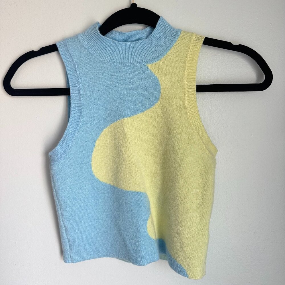 PacSun L.A. Hearts XS Blue and Yellow Halter Mid Cropped Tank Top.